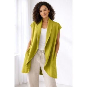 Bryn Walker XL Green Open Front Vest Bamboo Cotton USA Made